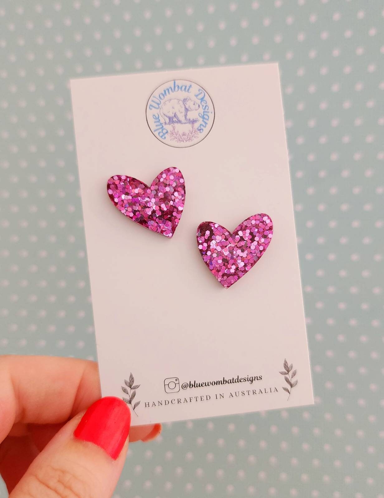 Love Heart Resin Pink Sparkle Glitter Stud Earrings 20mm