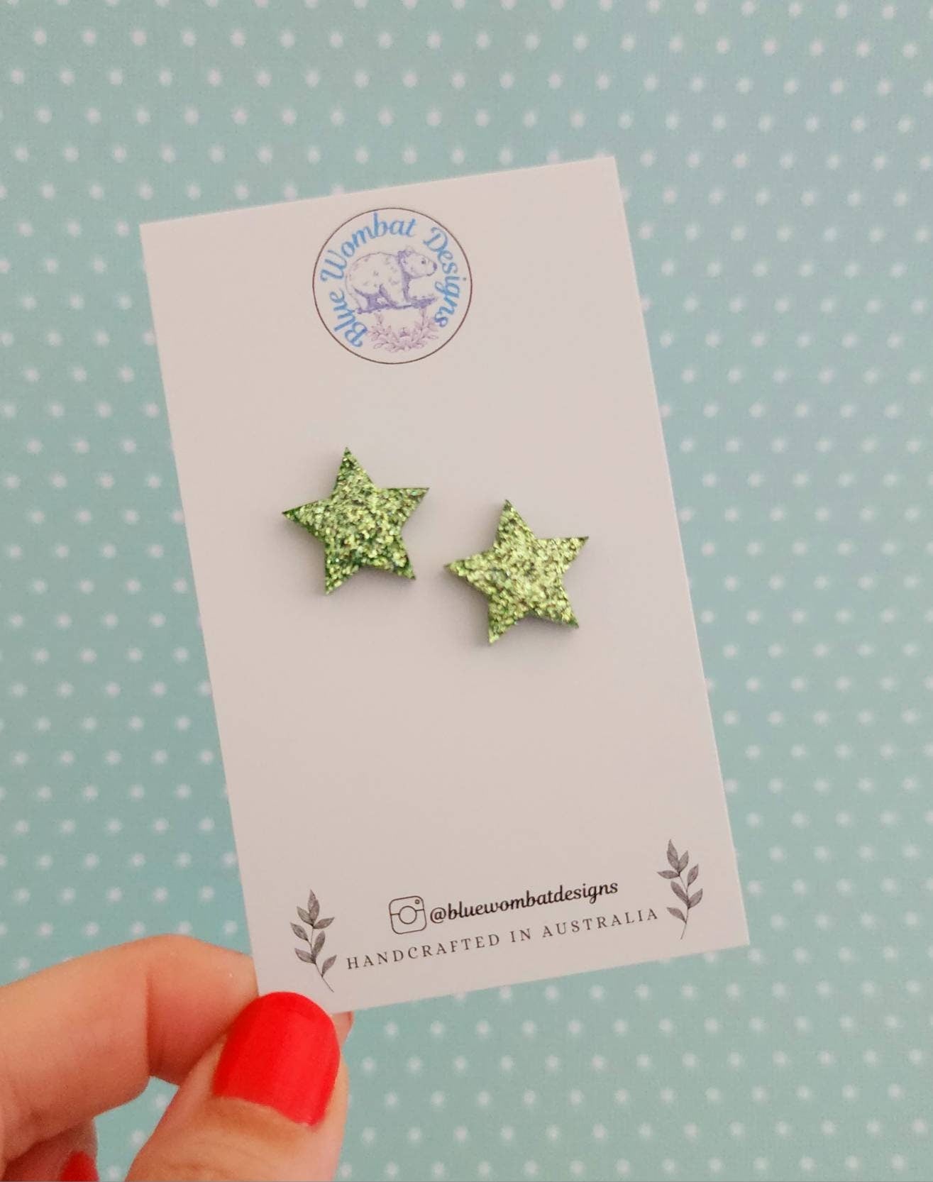 Green Glitter Resin Star Stud Earrings 15mm