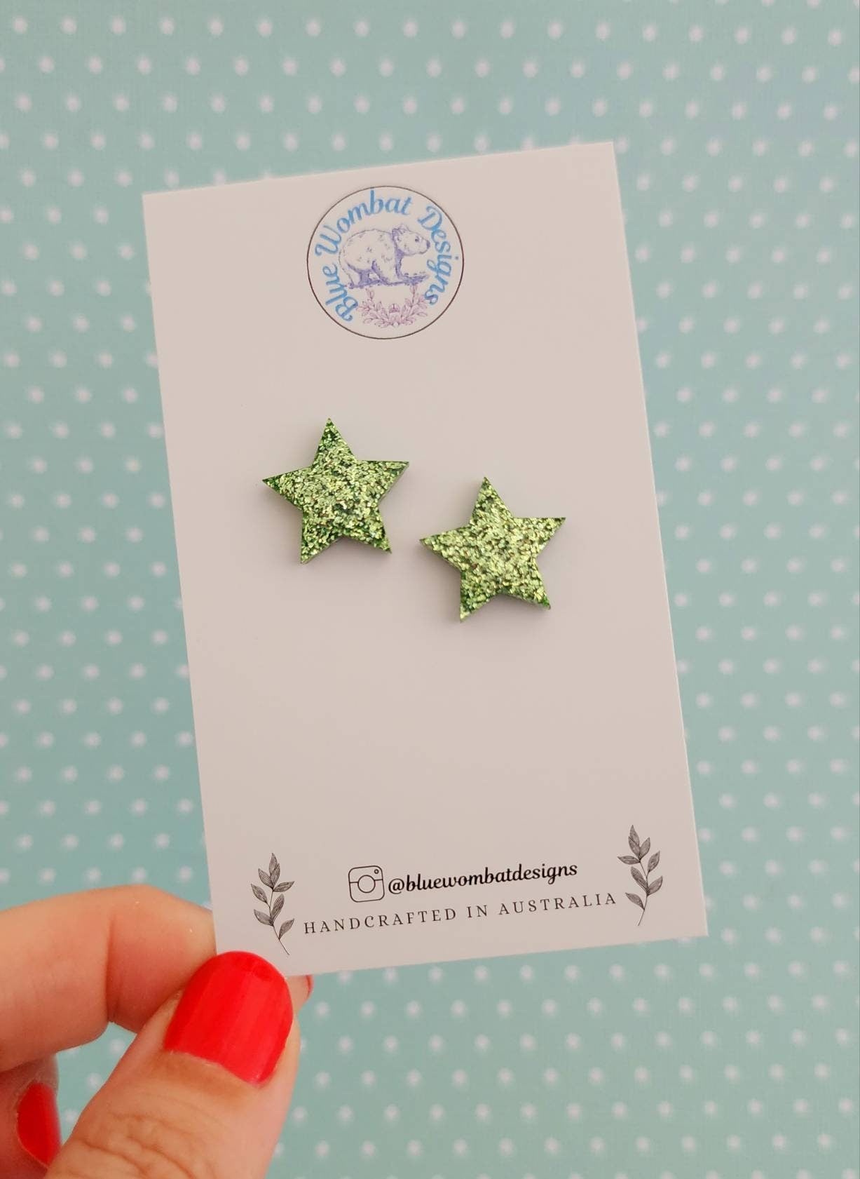 Green Glitter Resin Star Stud Earrings 15mm