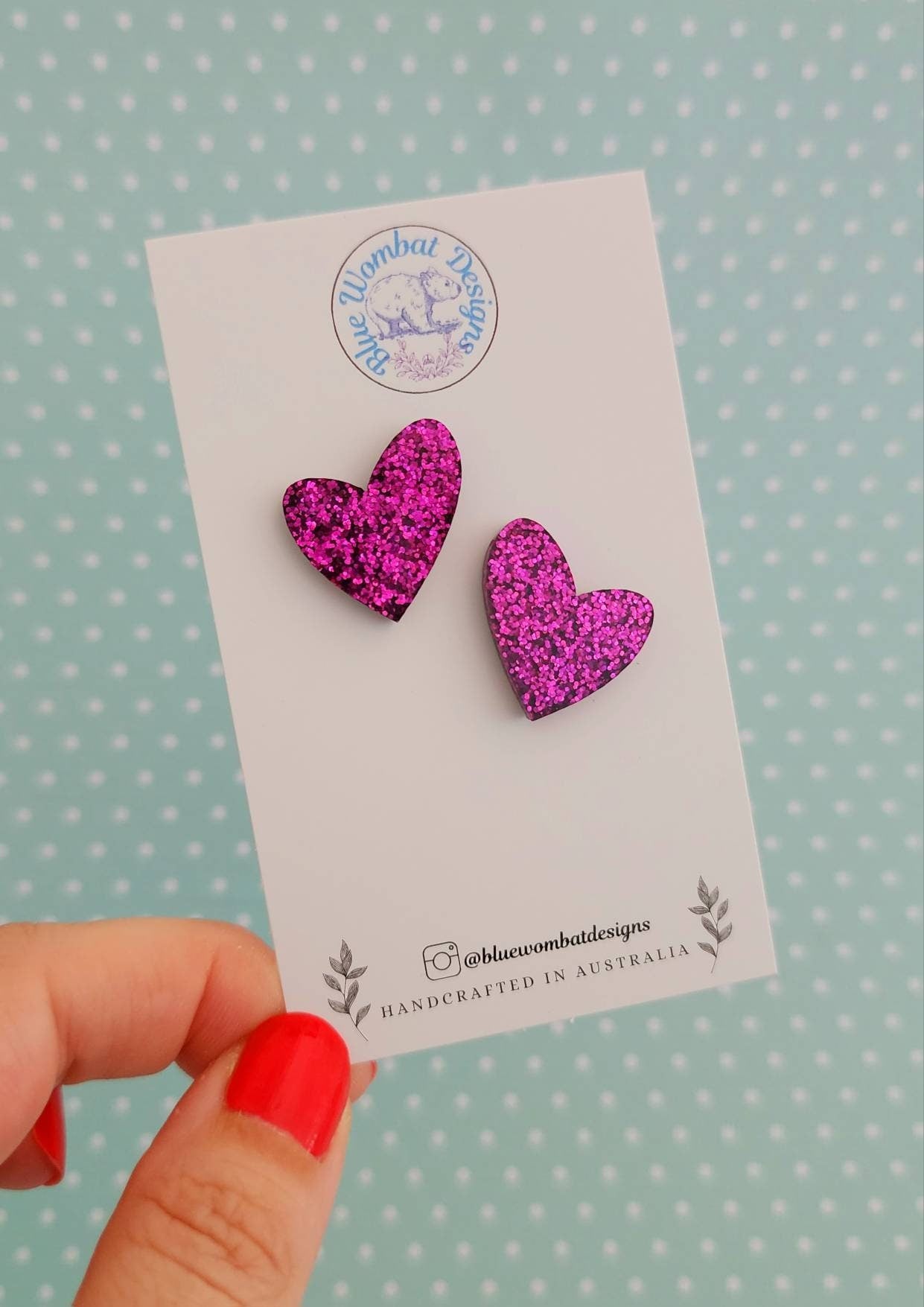 Love Heart Resin Sparkle Glitter Stud Earrings 20mm