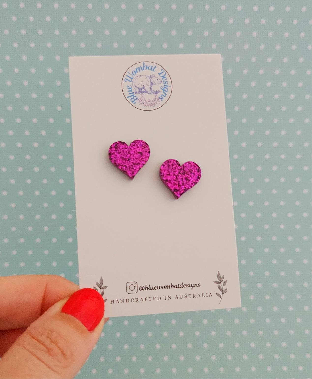 Pink Glitter Love Heart Resin Stud Earrings