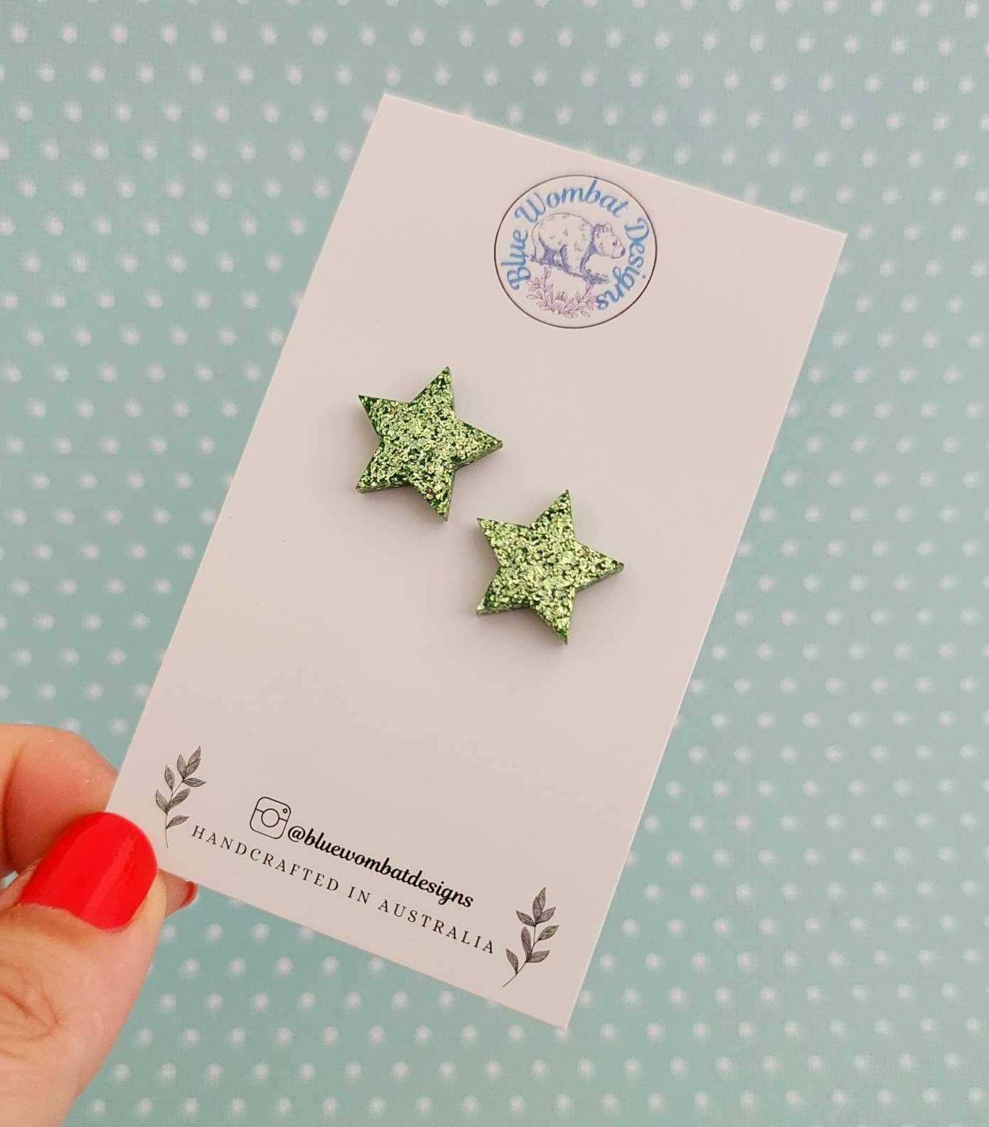 Green Glitter Resin Star Stud Earrings 15mm