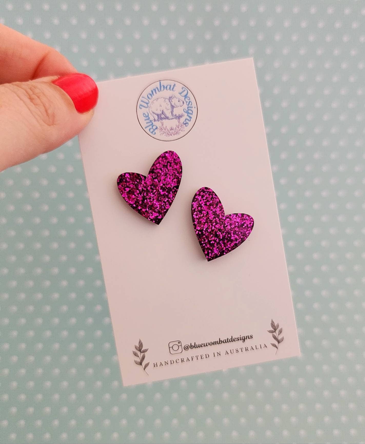 Love Heart Resin Sparkle Glitter Stud Earrings 20mm