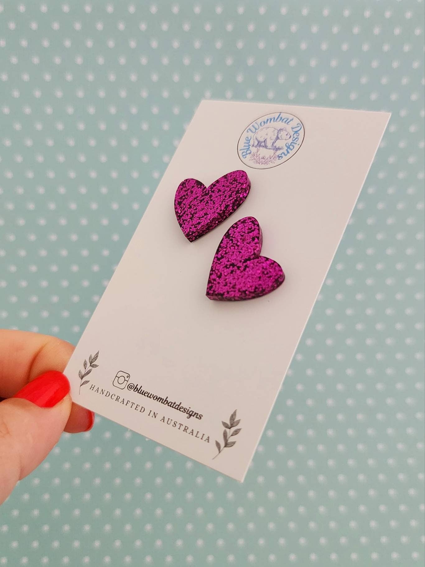 Love Heart Resin Sparkle Glitter Stud Earrings 20mm