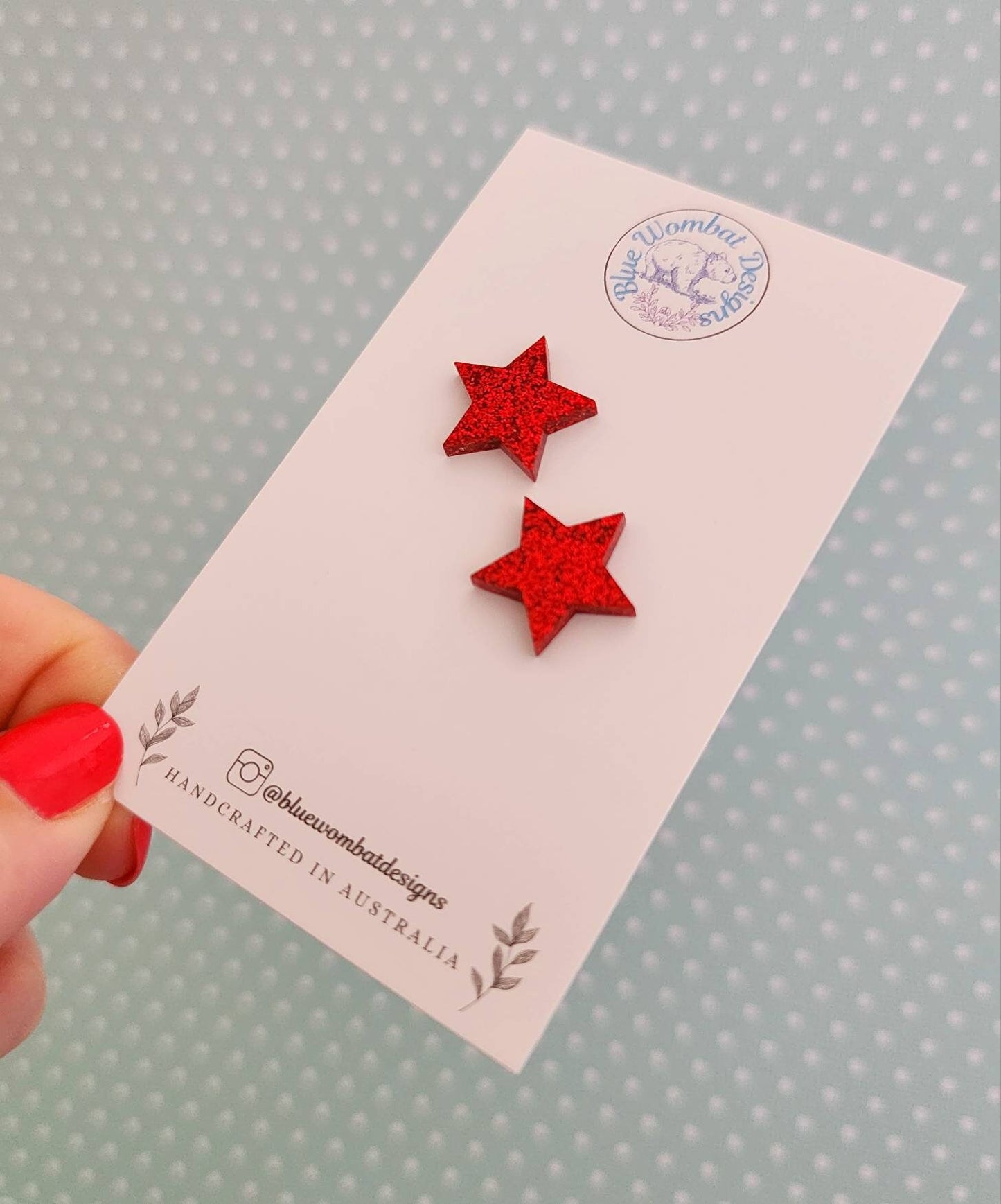 Red Glitter Star Resin Stud Earrings 15mm