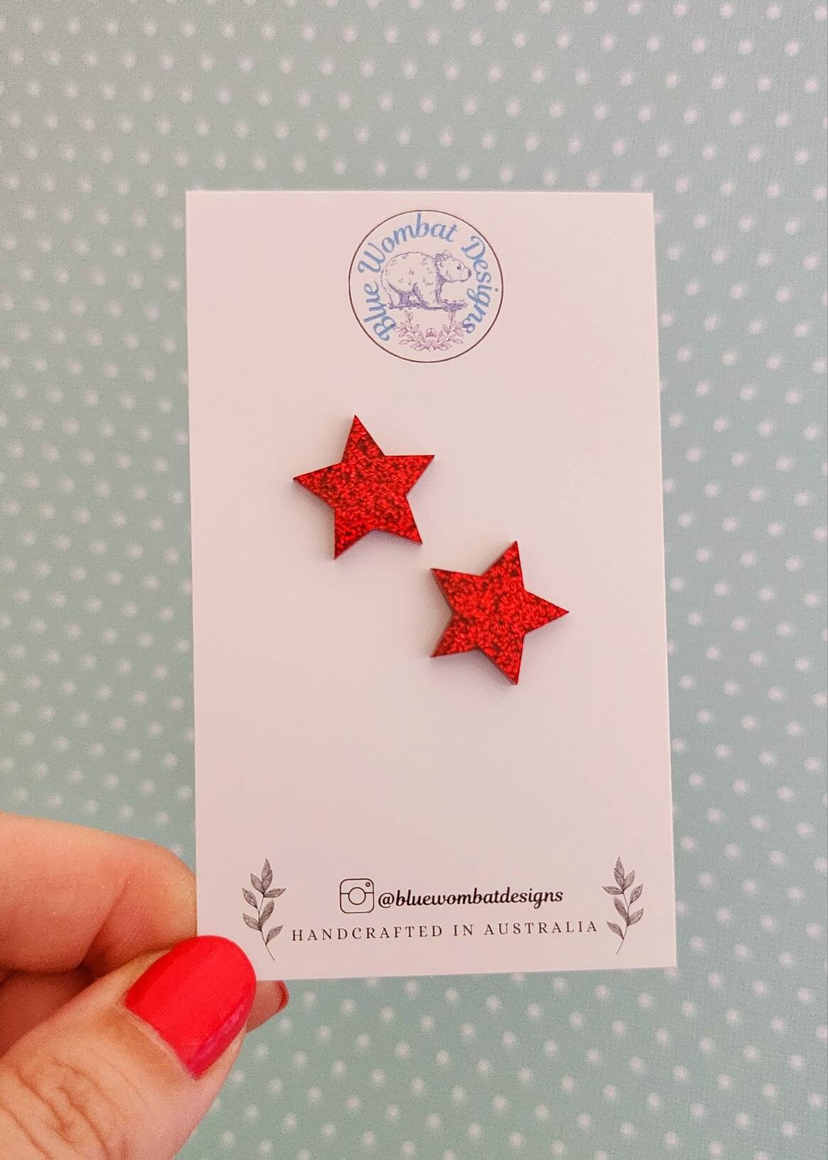 Red Glitter Star Resin Stud Earrings 15mm