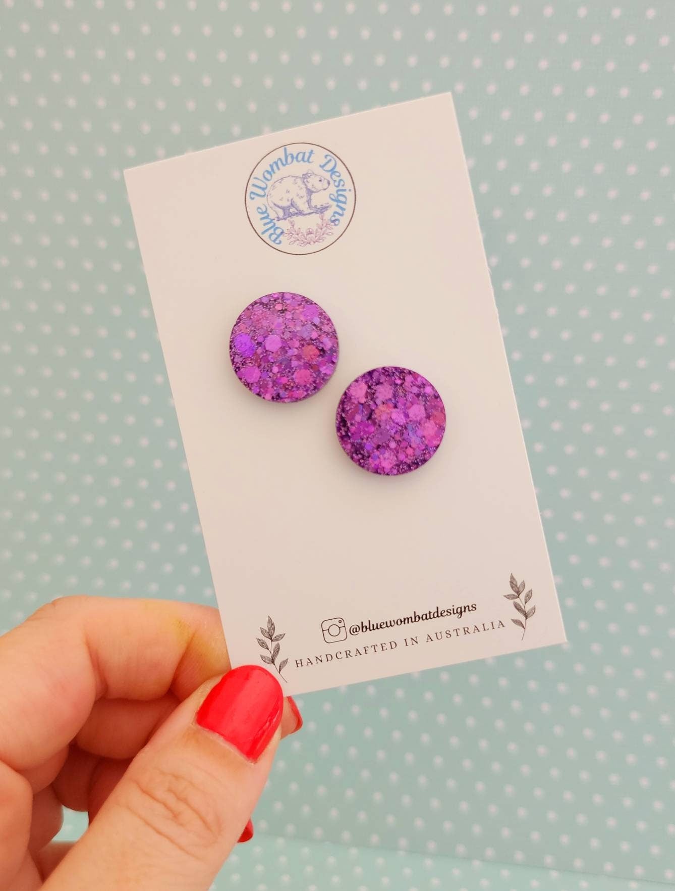 Purple Glitter Shiny Resin Studs 17mm