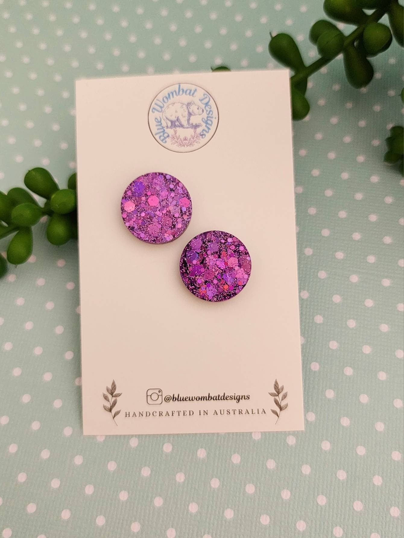 Purple Glitter Shiny Resin Studs 17mm