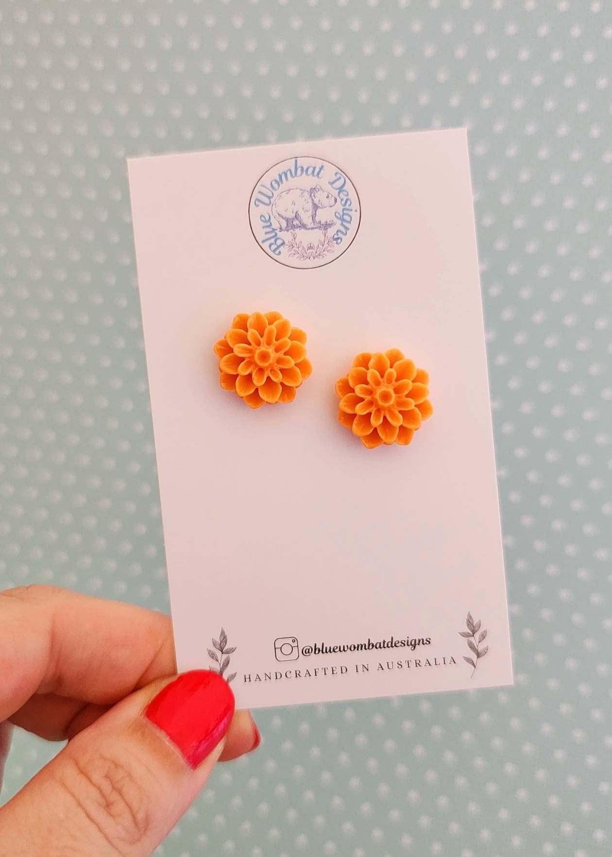 Orange Dahlia Flower Resin Studs 16mm