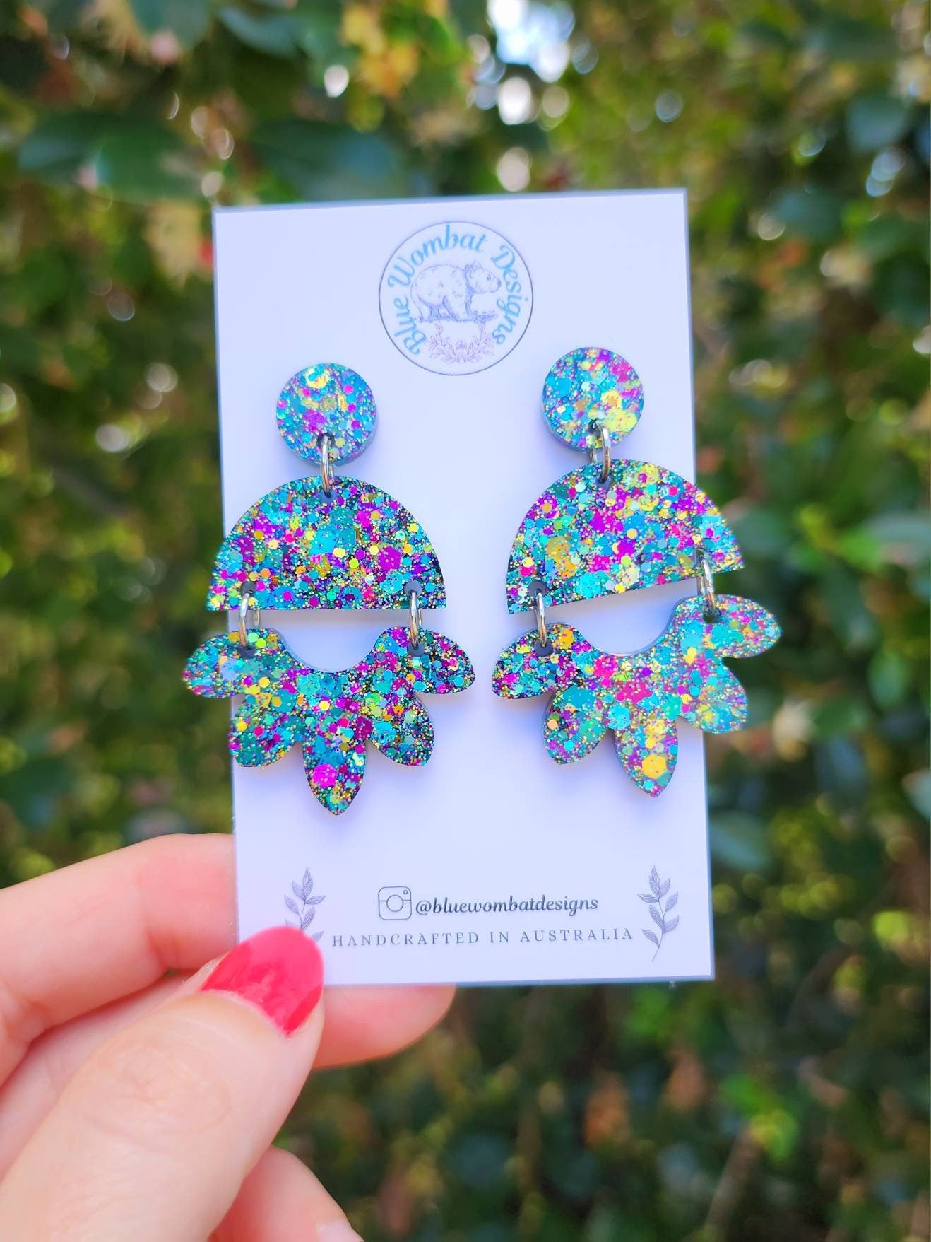 Colourful Glitter Resin Dangle Handmade Statement Earrings