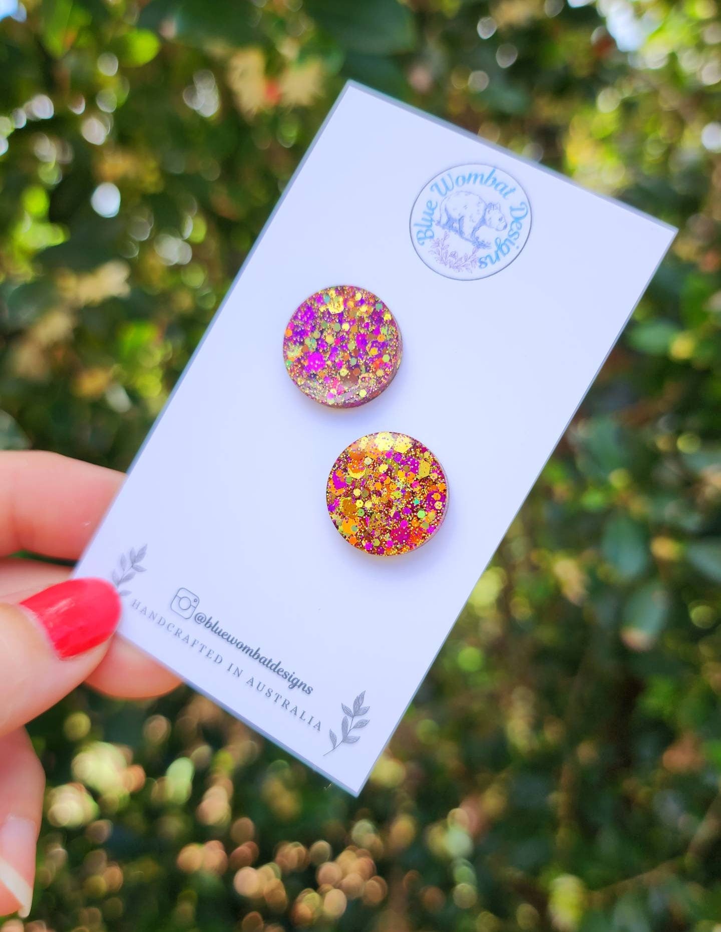 Colourful Glitter Sparkle Resin Handmade Studs 17mm