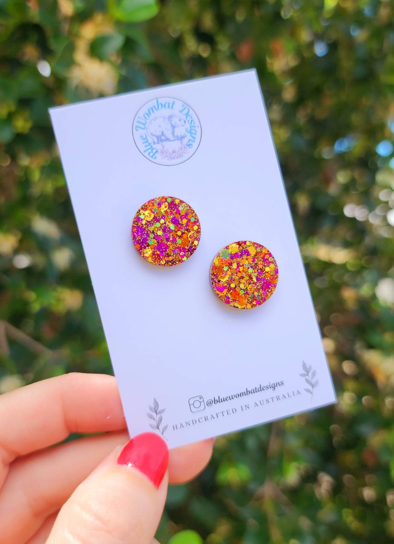 Colourful Glitter Sparkle Resin Handmade Studs 17mm