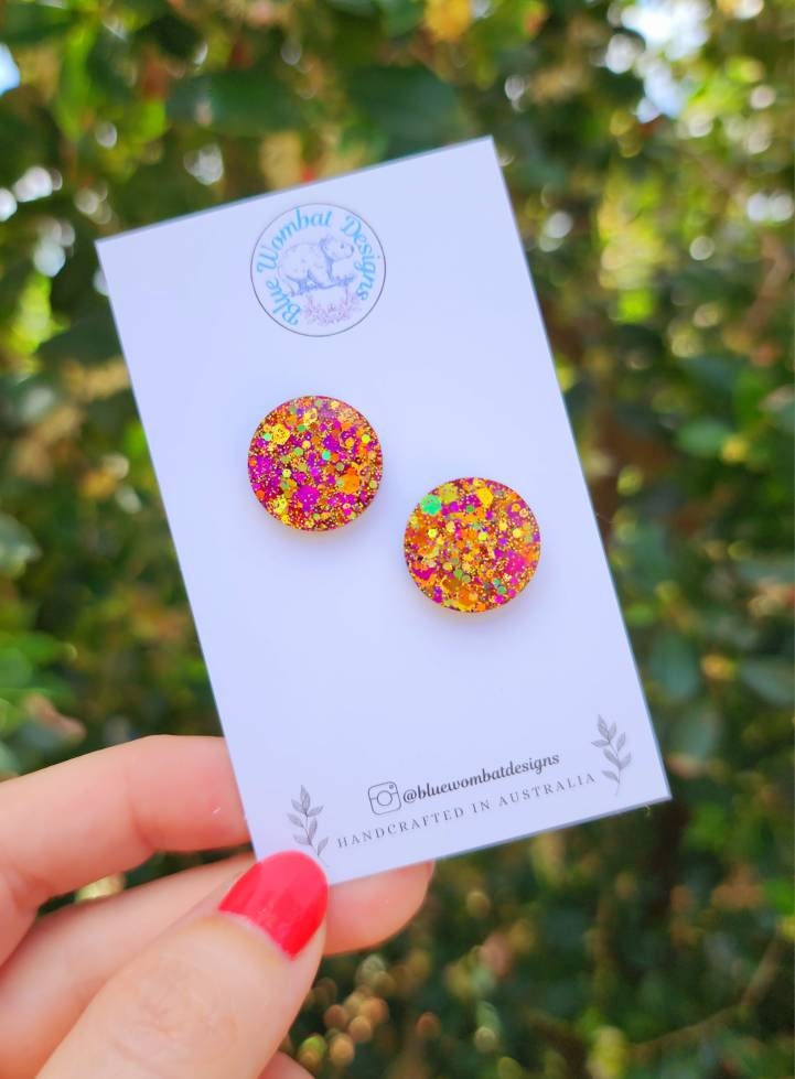 Colourful Glitter Sparkle Resin Handmade Studs 17mm