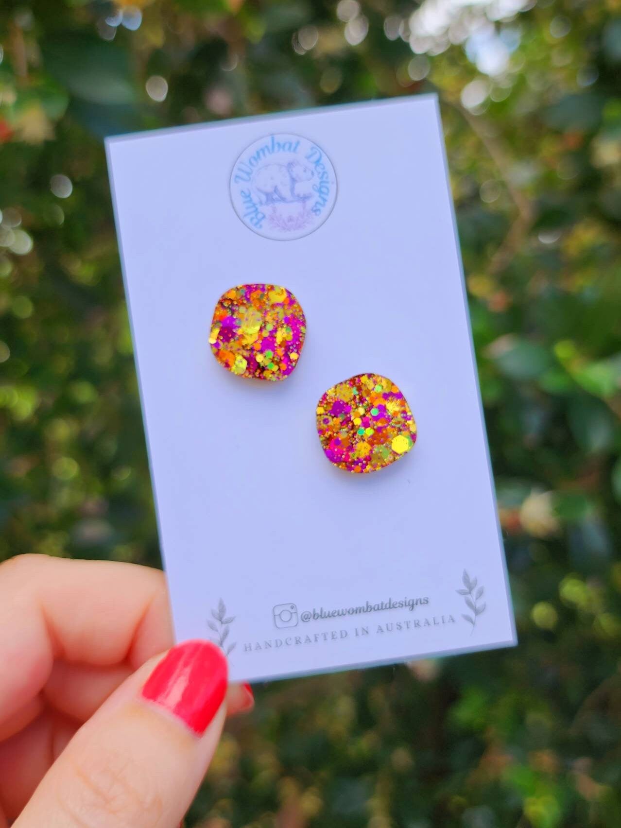 Sparkle Glitter Resin Organic Shape Studs 16mm