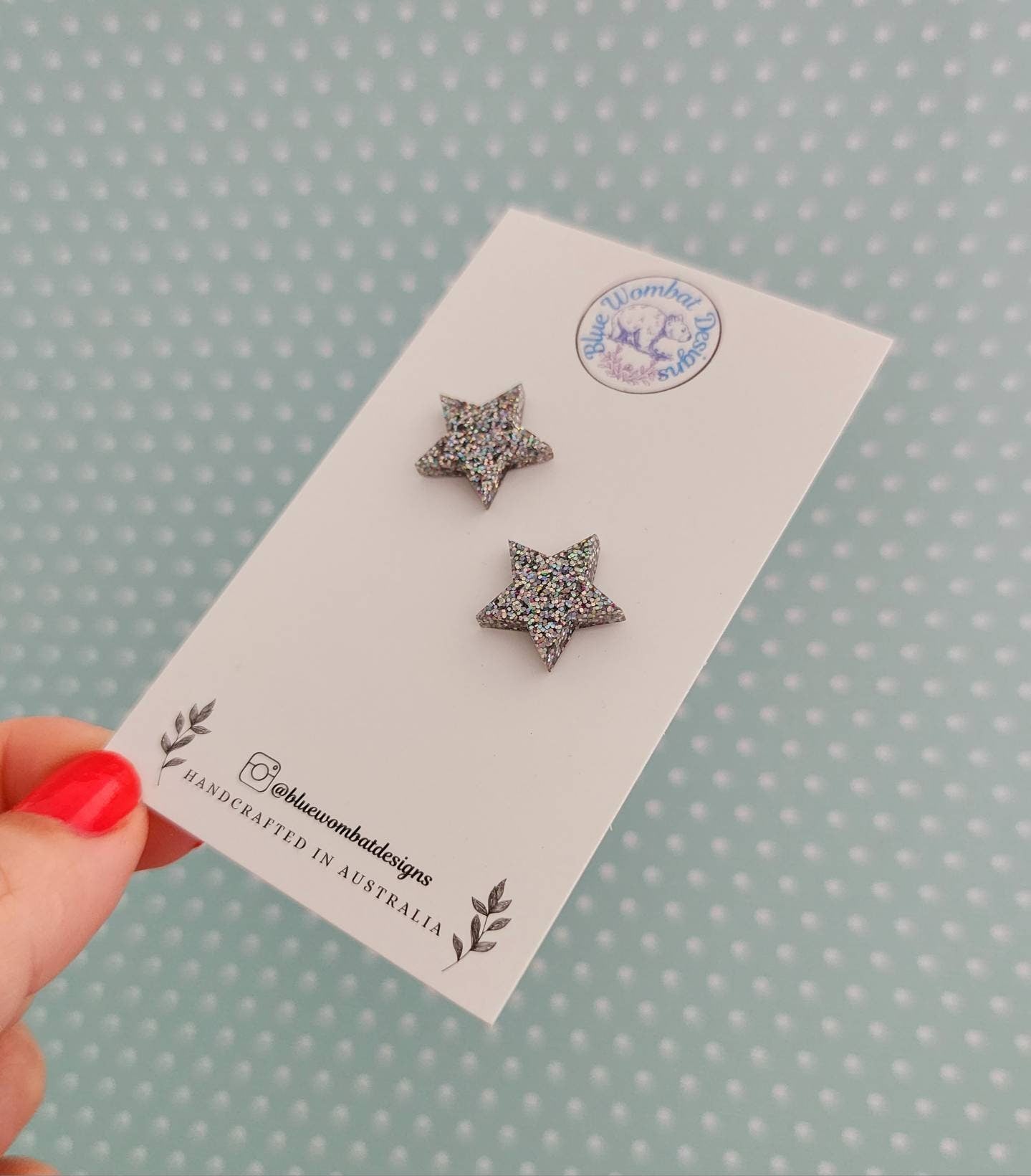 Silver Sparkle Glitter Star Resin Studs 15mm