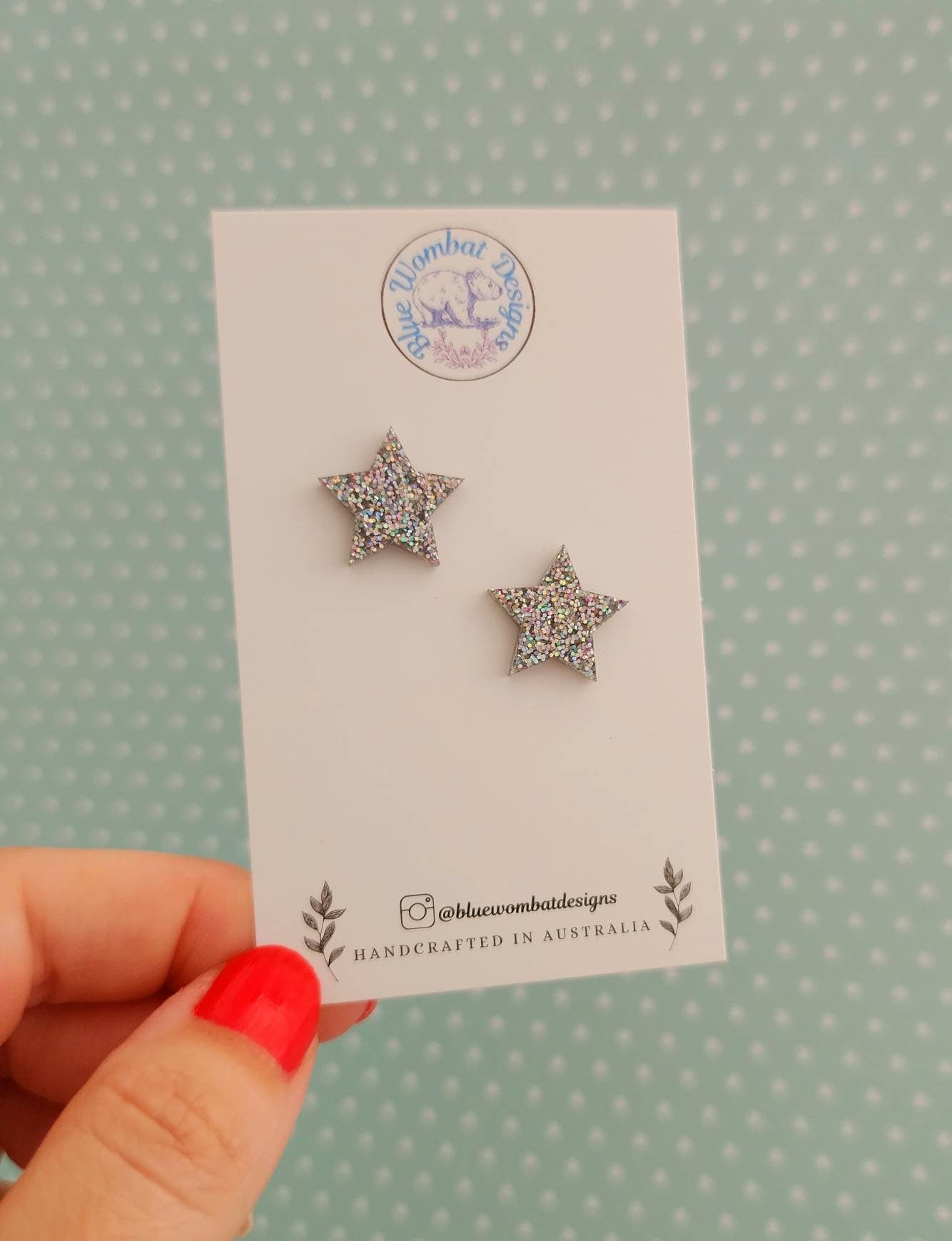 Silver Sparkle Glitter Star Resin Studs 15mm