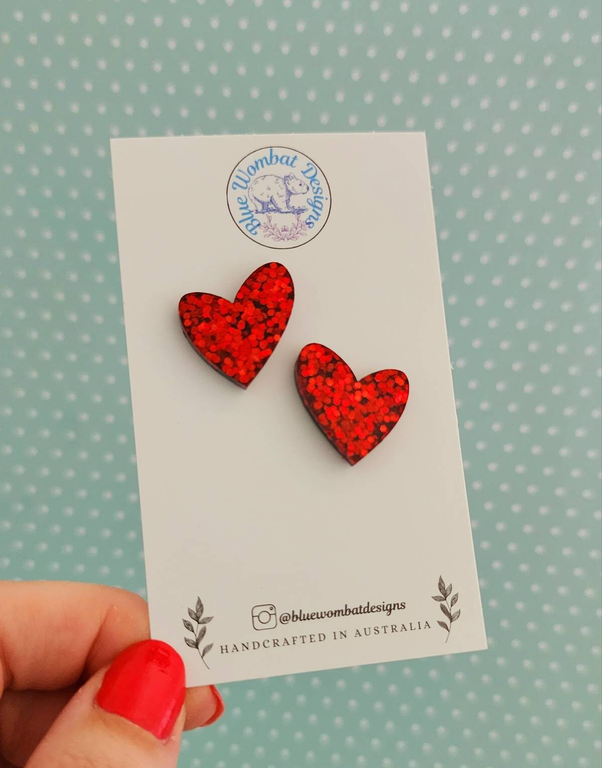 Resin Glitter Love Heart Stud Earrings 20mm