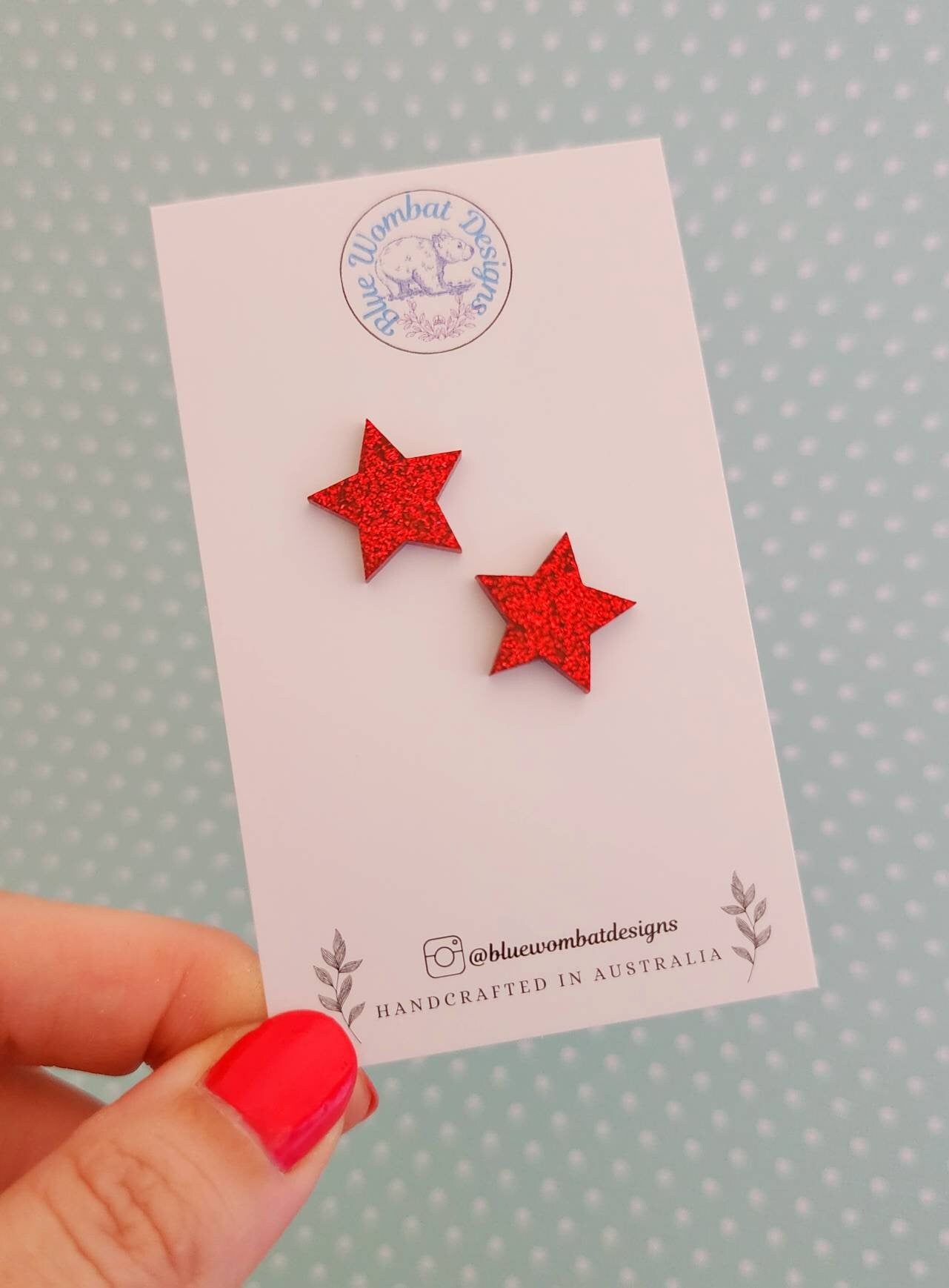 Red Glitter Star Resin Stud Earrings 15mm