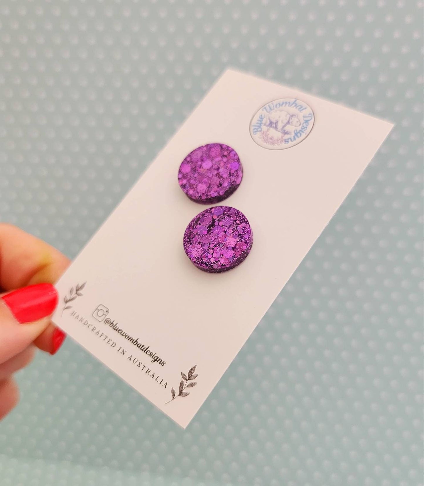 Purple Glitter Shiny Resin Studs 17mm