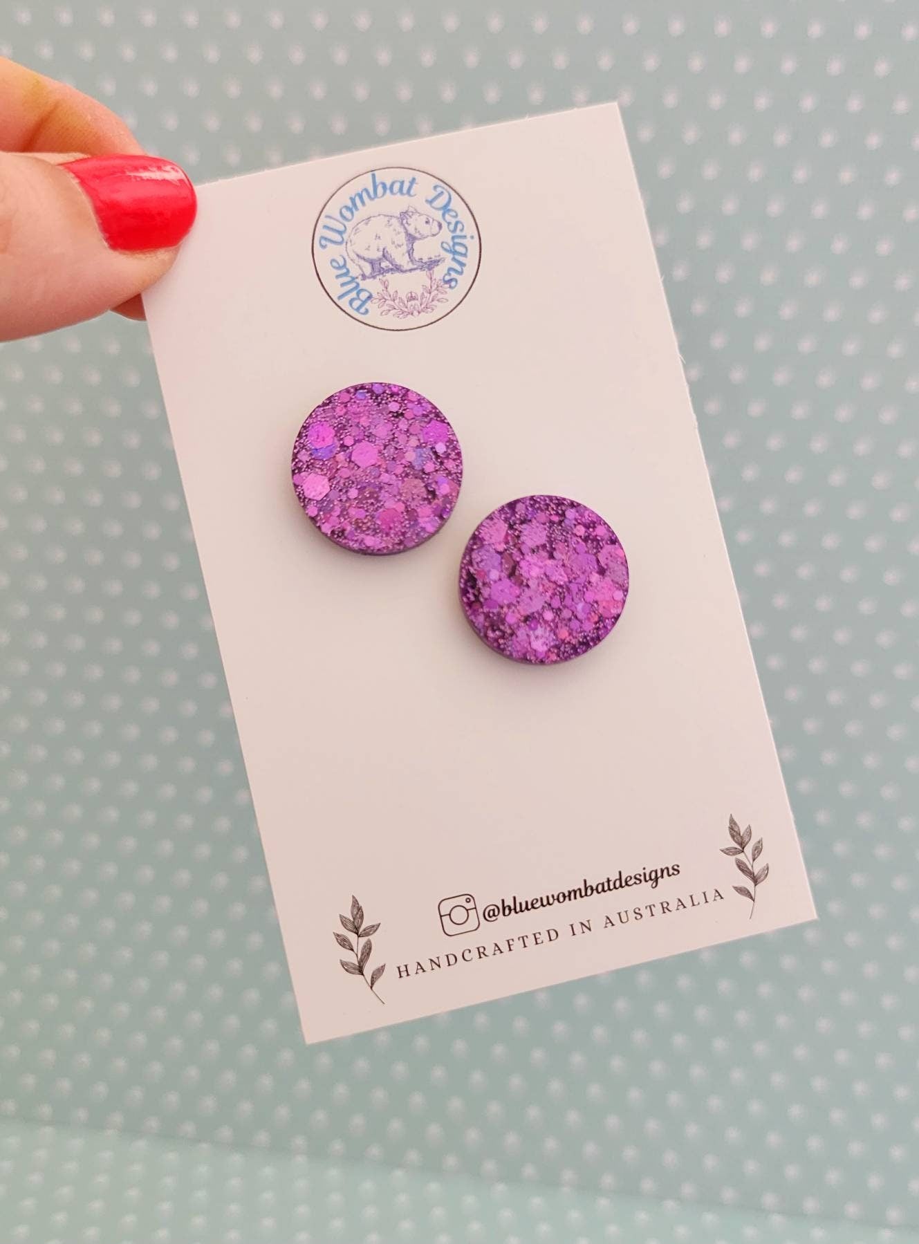 Purple Glitter Shiny Resin Studs 17mm