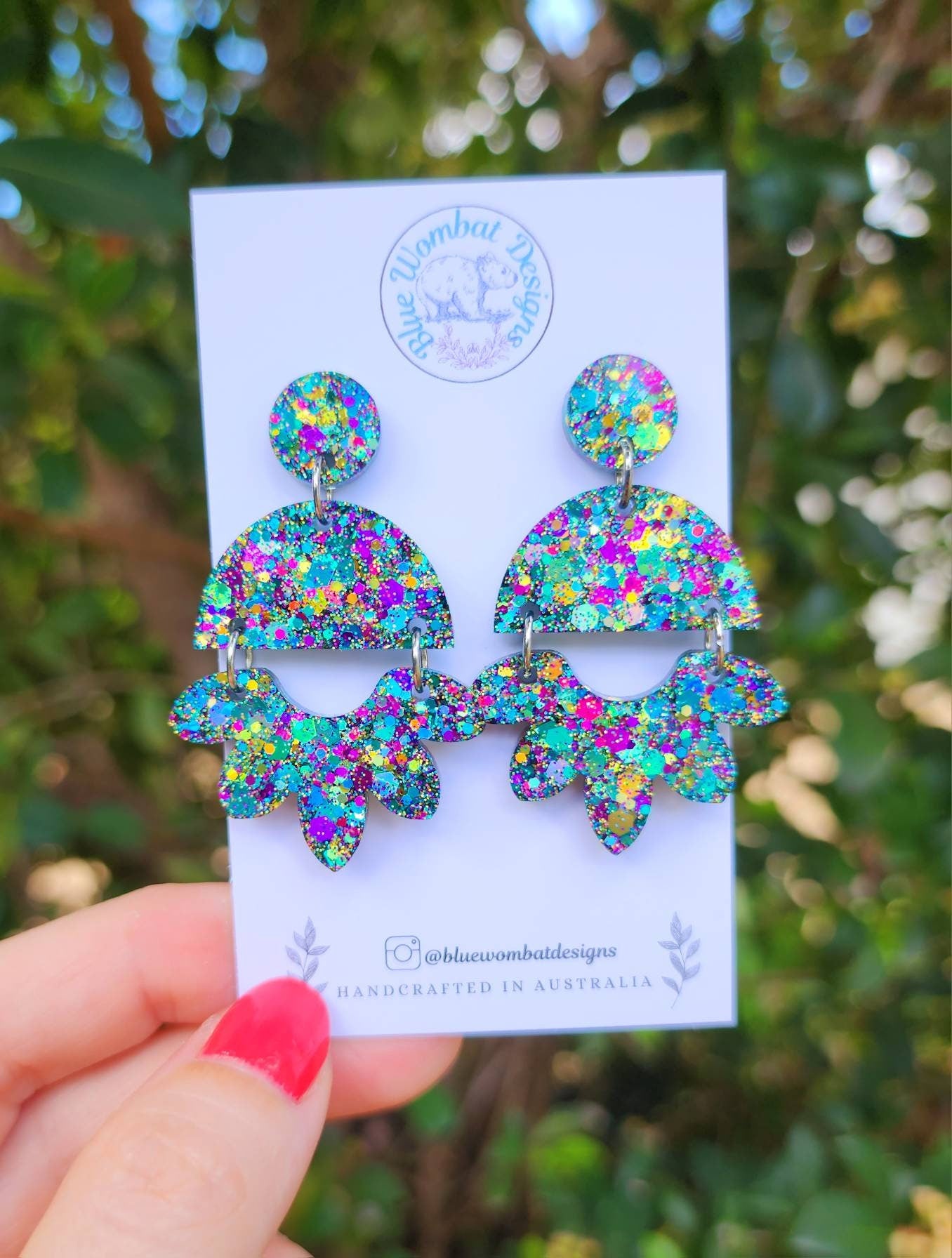 Colourful Glitter Resin Dangle Handmade Statement Earrings