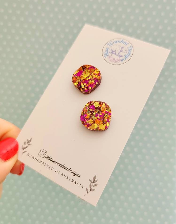 Sparkle Glitter Resin Organic Shape Studs 16mm