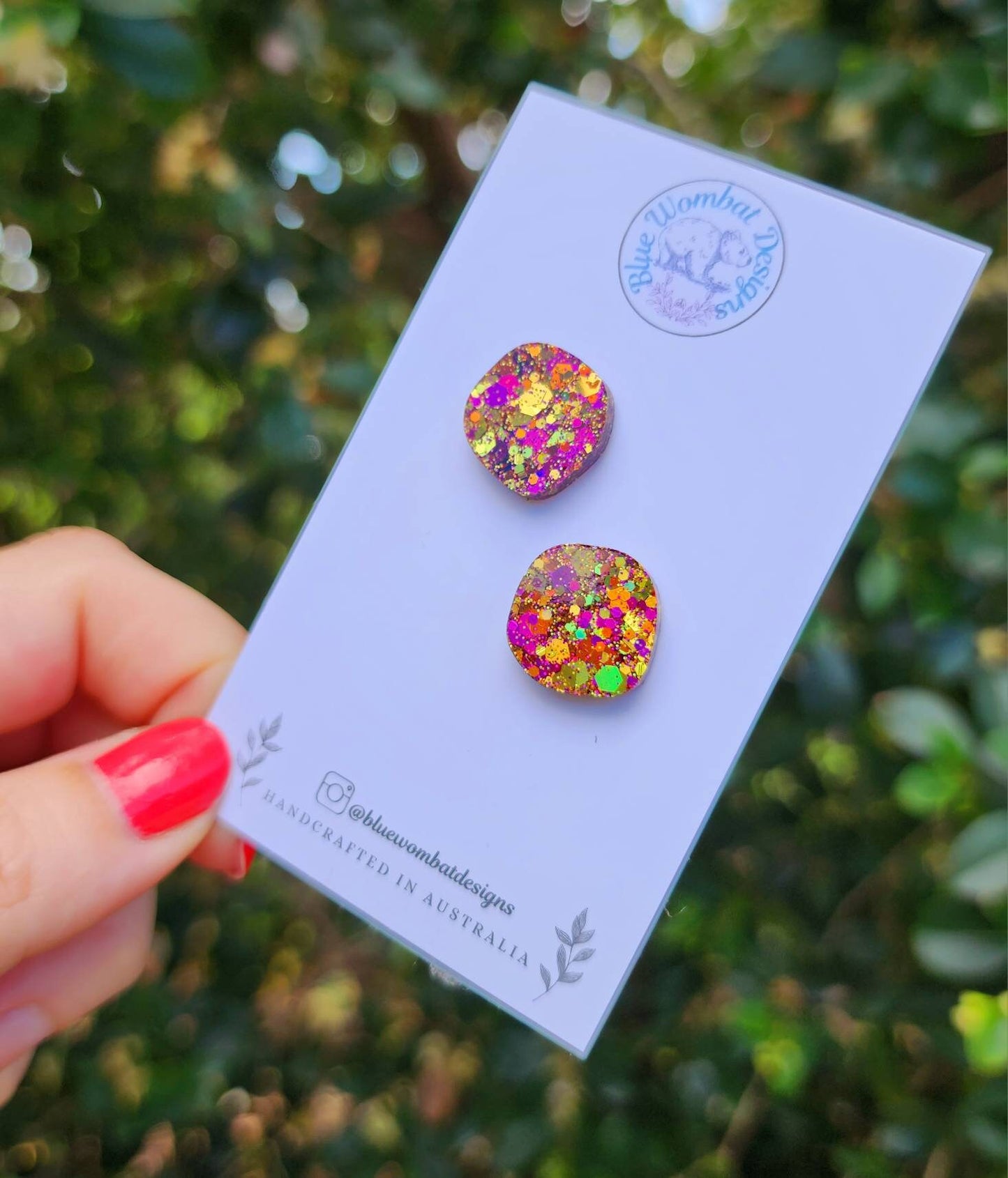 Sparkle Glitter Resin Organic Shape Studs 16mm