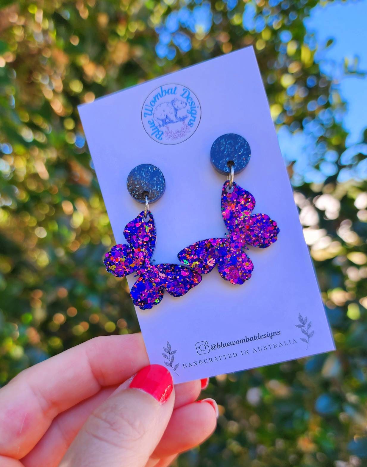 Resin Butterfly Glitter Statement Dangle Earrings