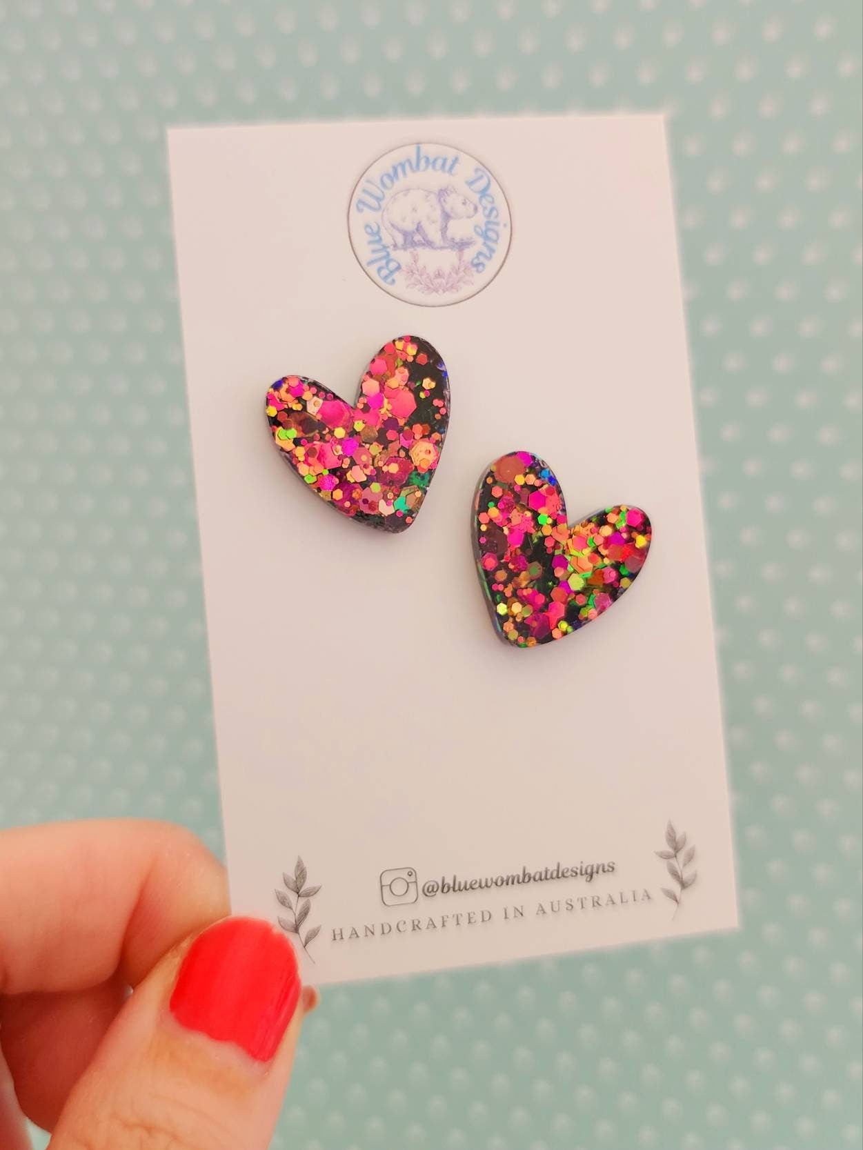 Chameleon Glitter Love Heart Resin Stud Earrings 20mm