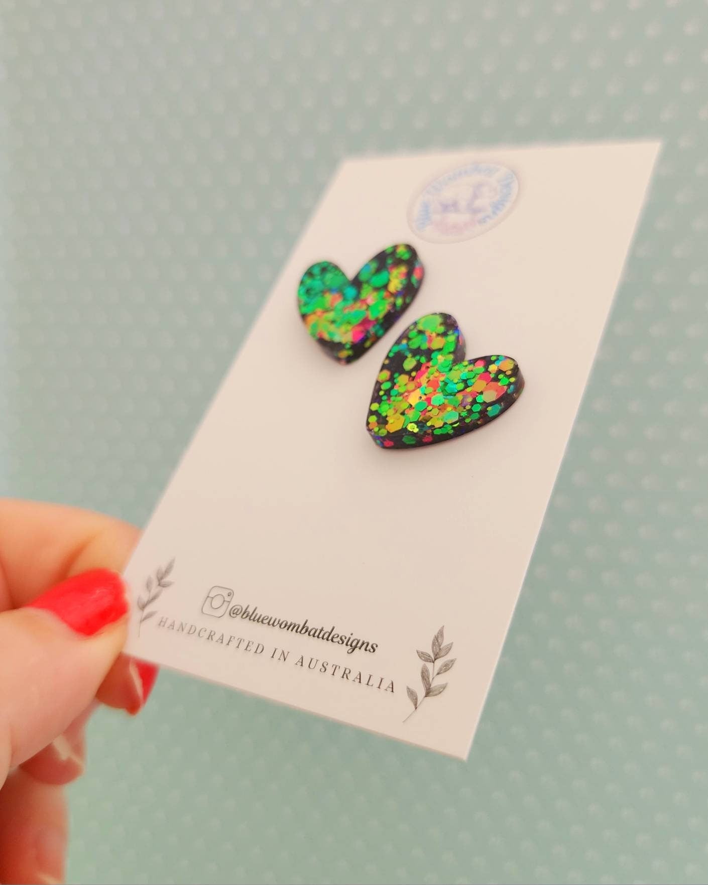 Chameleon Glitter Love Heart Resin Stud Earrings 20mm