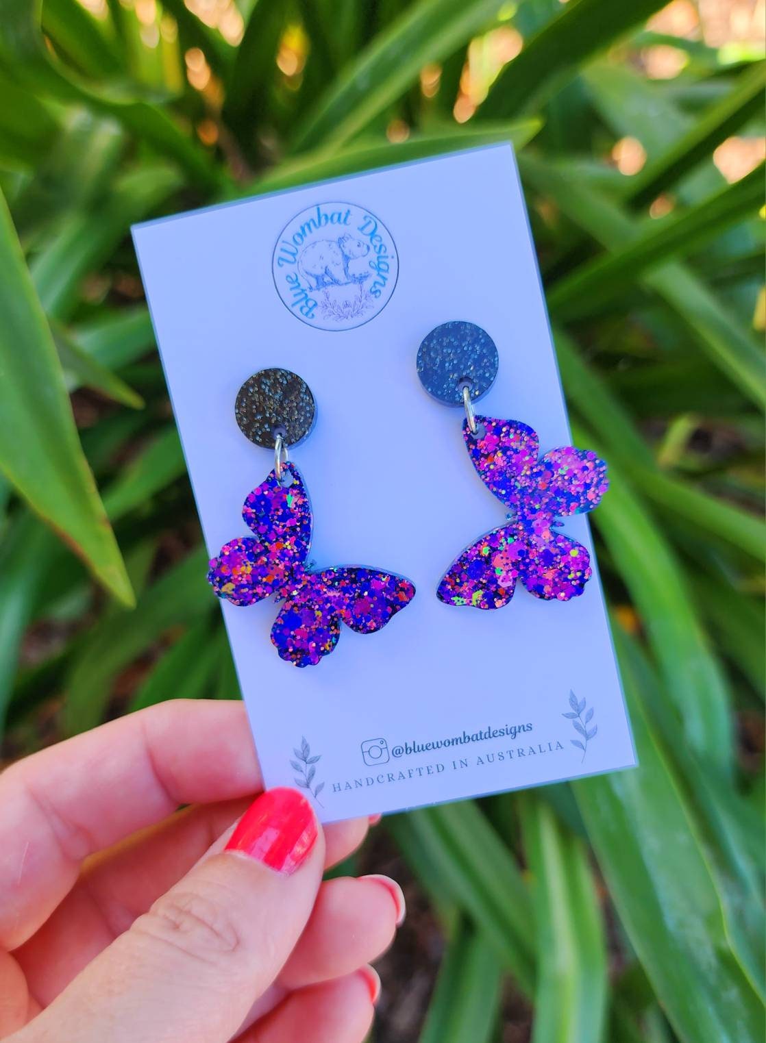 Resin Butterfly Glitter Statement Dangle Earrings