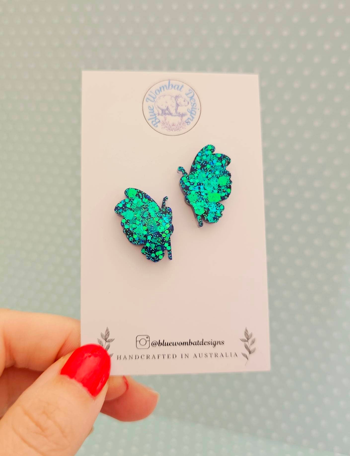 Handmade Butterfly Glitter Resin Stud Earrings