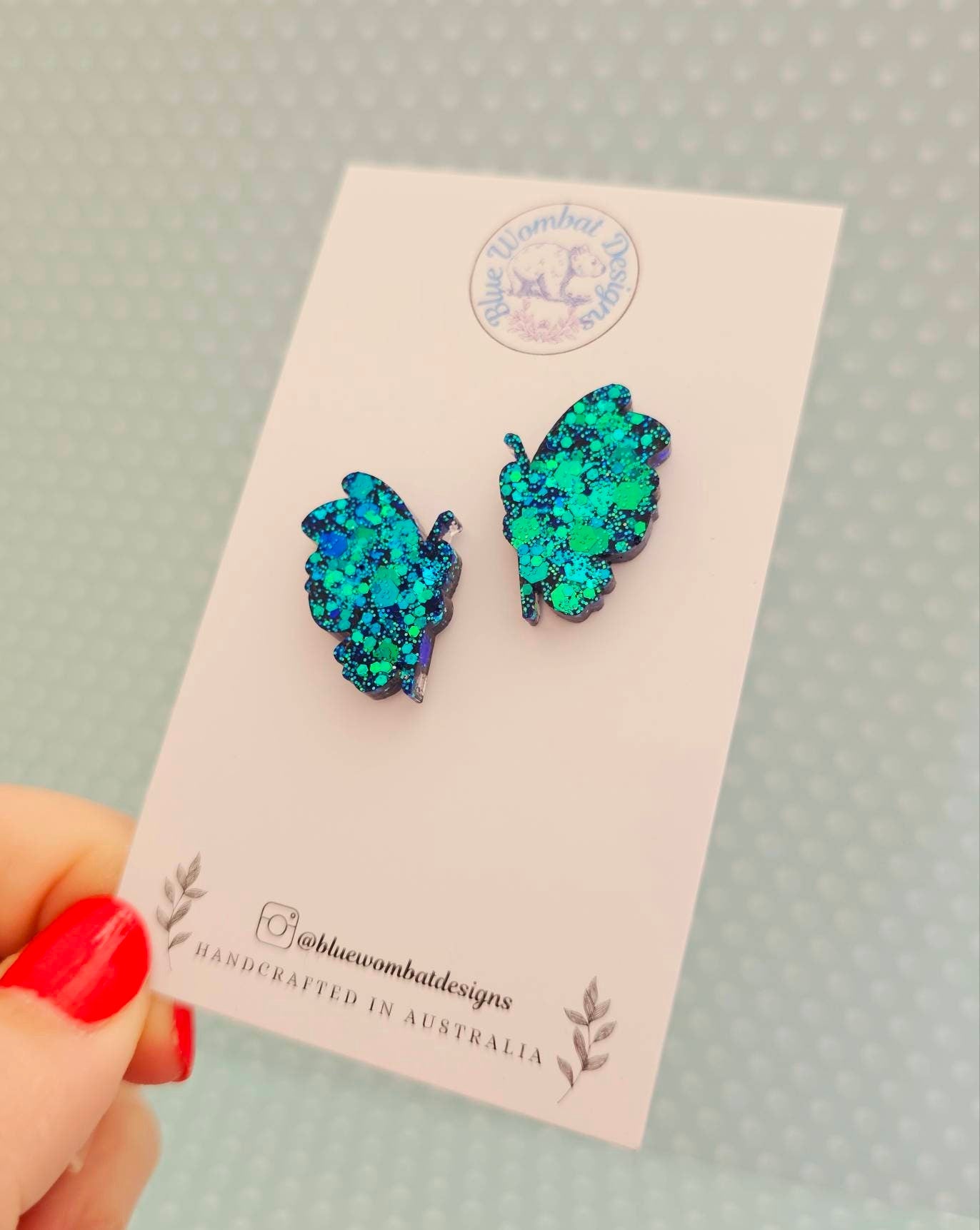 Handmade Butterfly Glitter Resin Stud Earrings