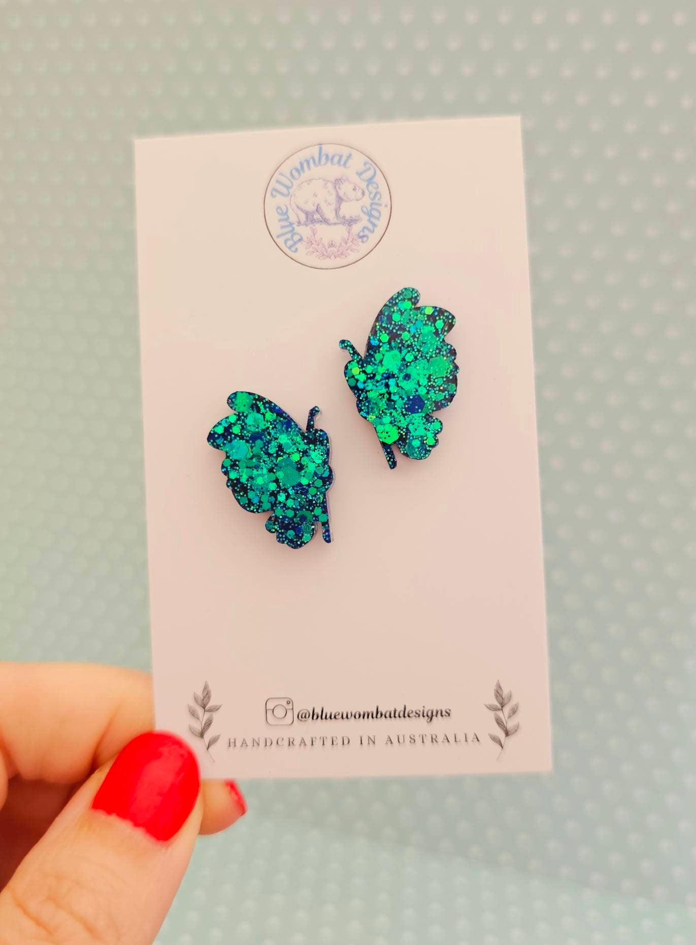 Handmade Butterfly Glitter Resin Stud Earrings