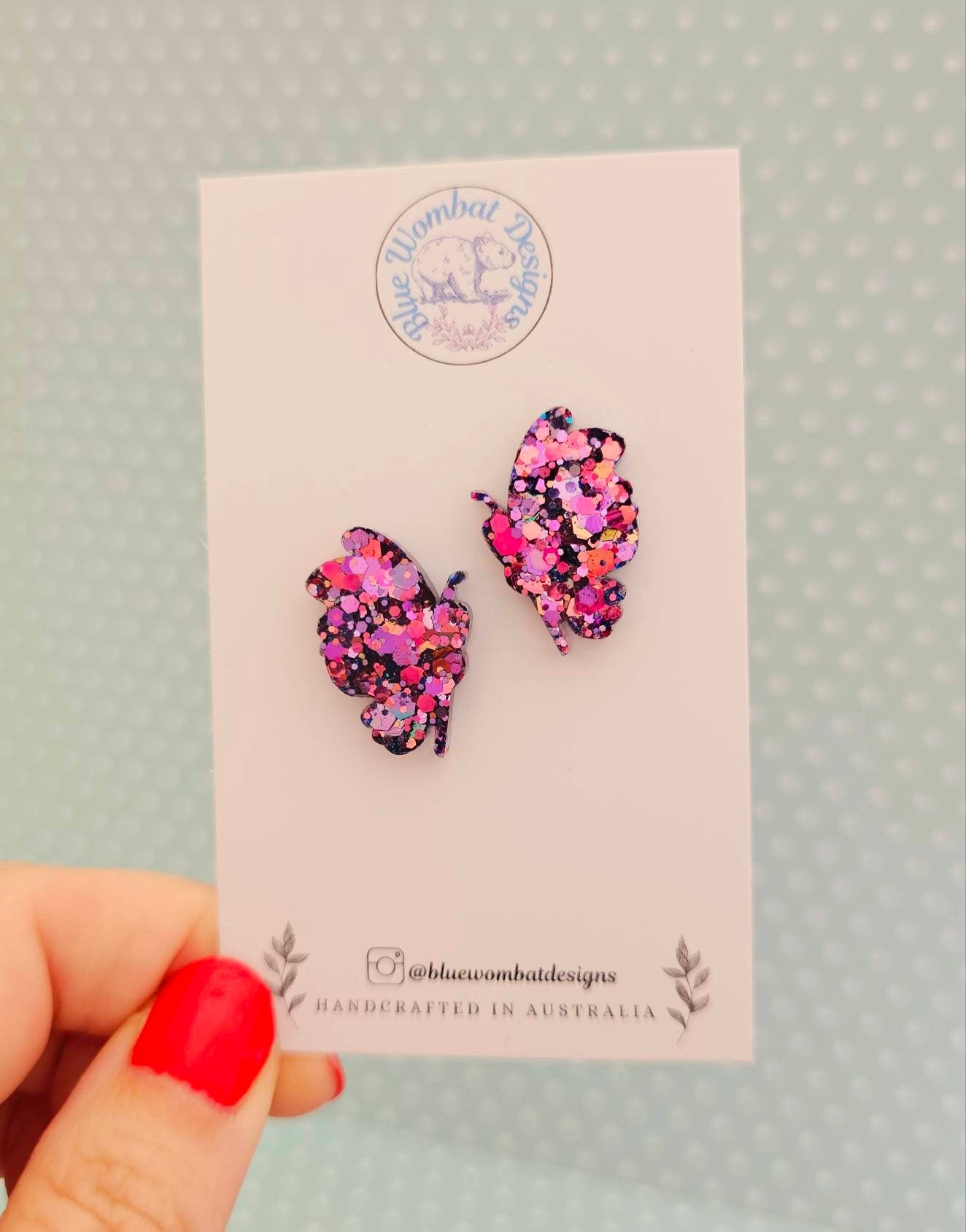 Handmade Butterfly Glitter Resin Stud Earrings