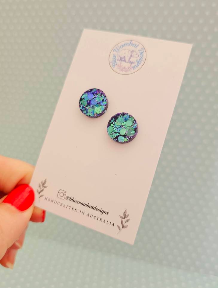 Small Colour Change Glitter Resin Studs 14mm