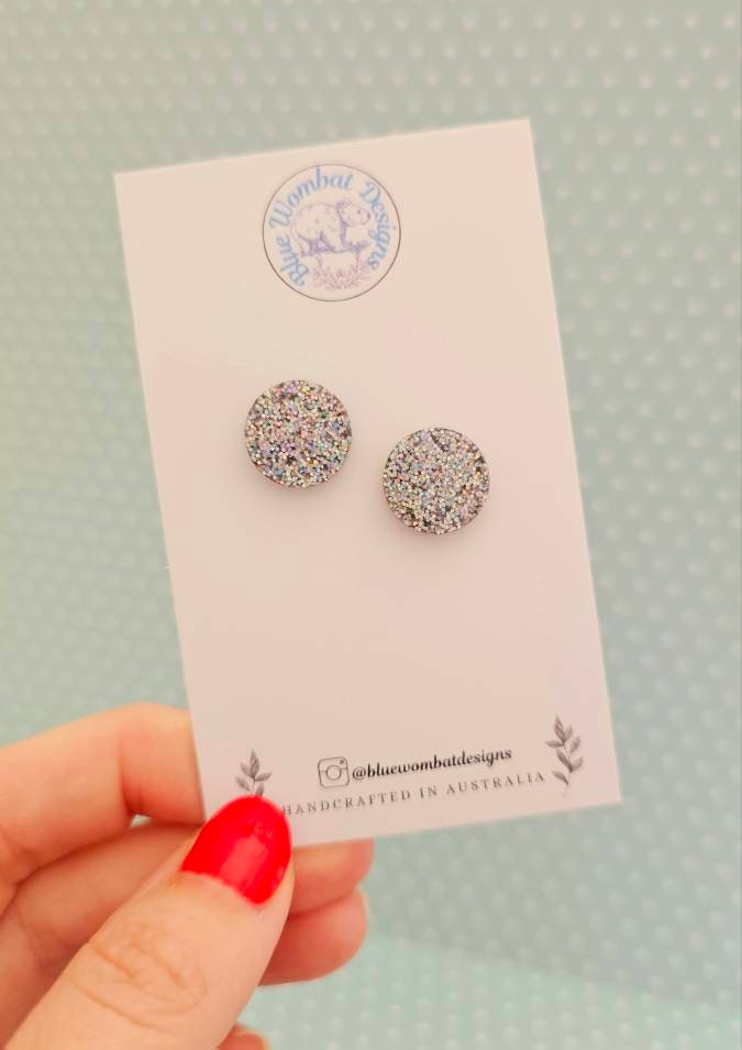 Small Sparkle Glitter Resin Studs 14mm