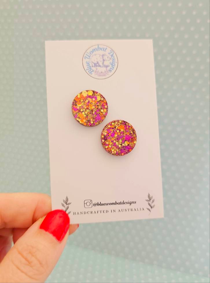 Colourful Glitter Sparkle Resin Handmade Studs 17mm