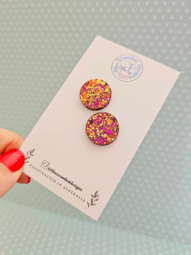 Colourful Glitter Sparkle Resin Handmade Studs 17mm