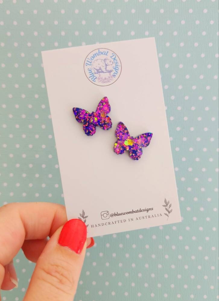 Butterfly Glitter Resin Handmade Earring small studs