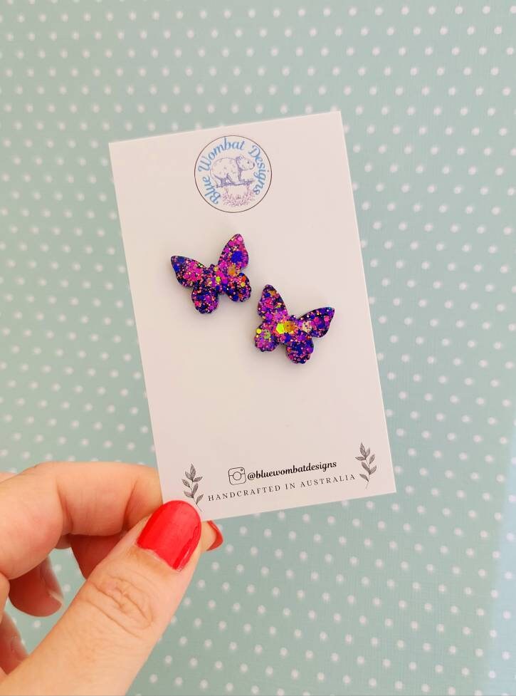 Butterfly Glitter Resin Handmade Earring small studs