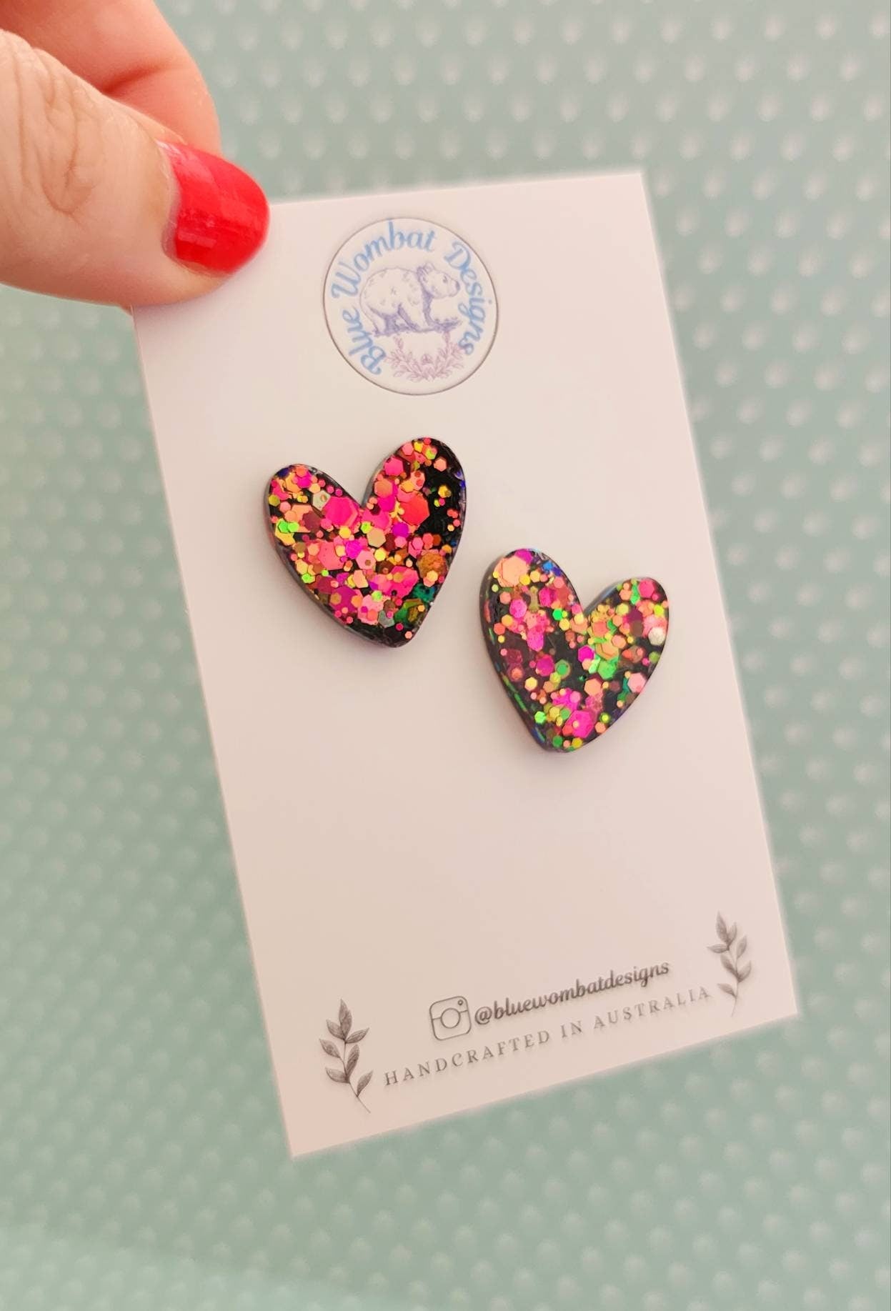 Chameleon Glitter Love Heart Resin Stud Earrings 20mm