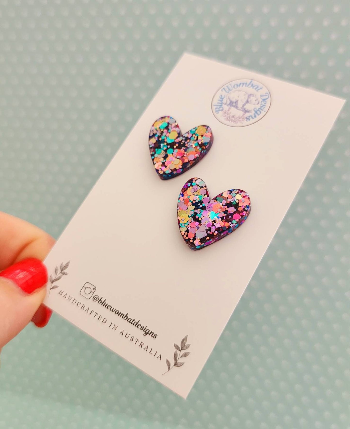 Chameleon Glitter Love Heart Stud Earrings 20mm