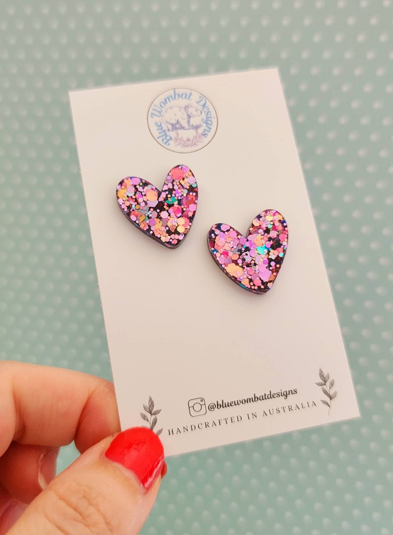 Chameleon Glitter Love Heart Stud Earrings 20mm