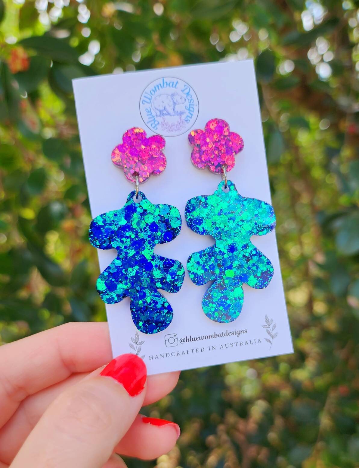 Flower Leaf Sparkle Glitter Dangle Statement Earrings