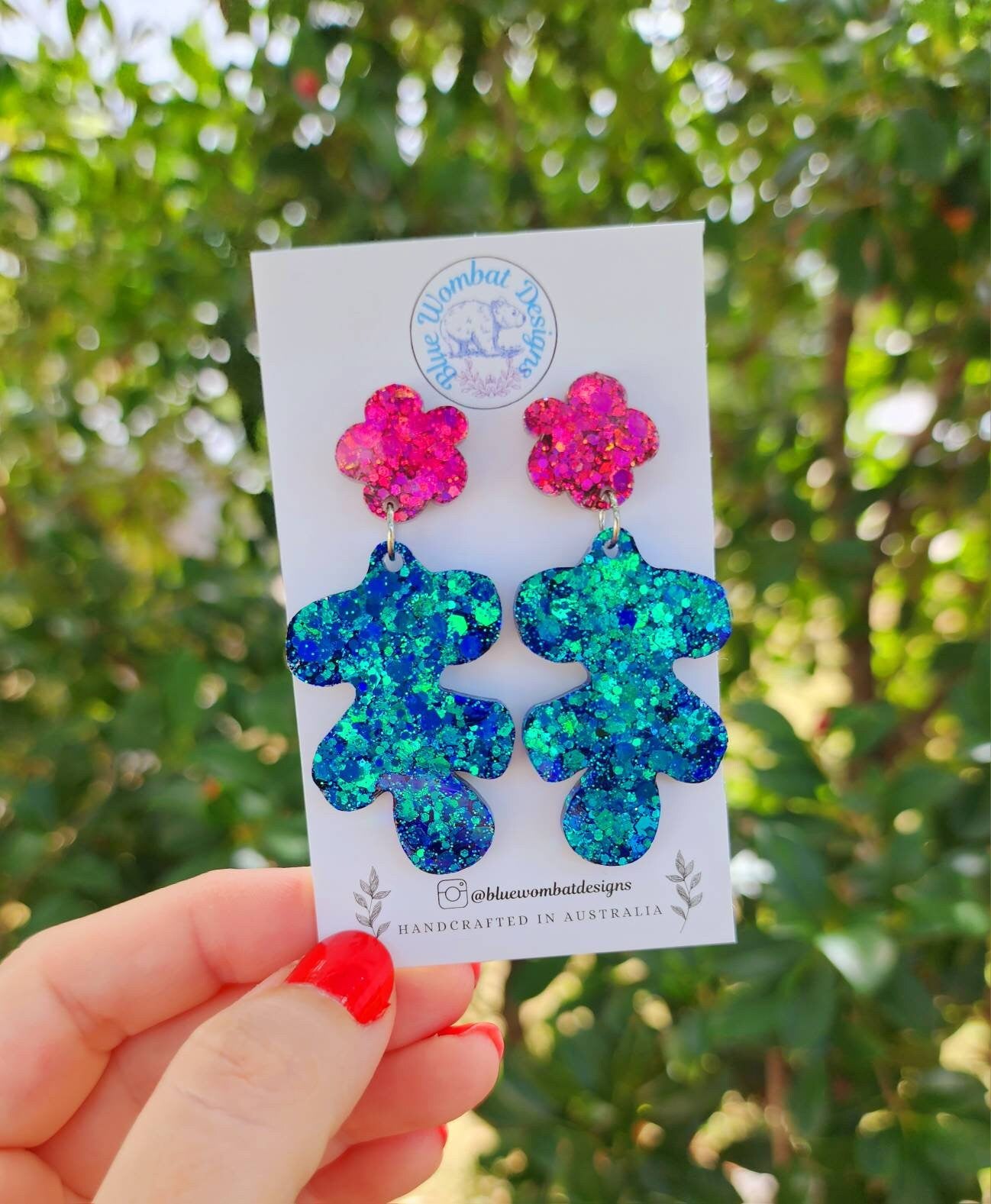 Flower Leaf Sparkle Glitter Dangle Statement Earrings