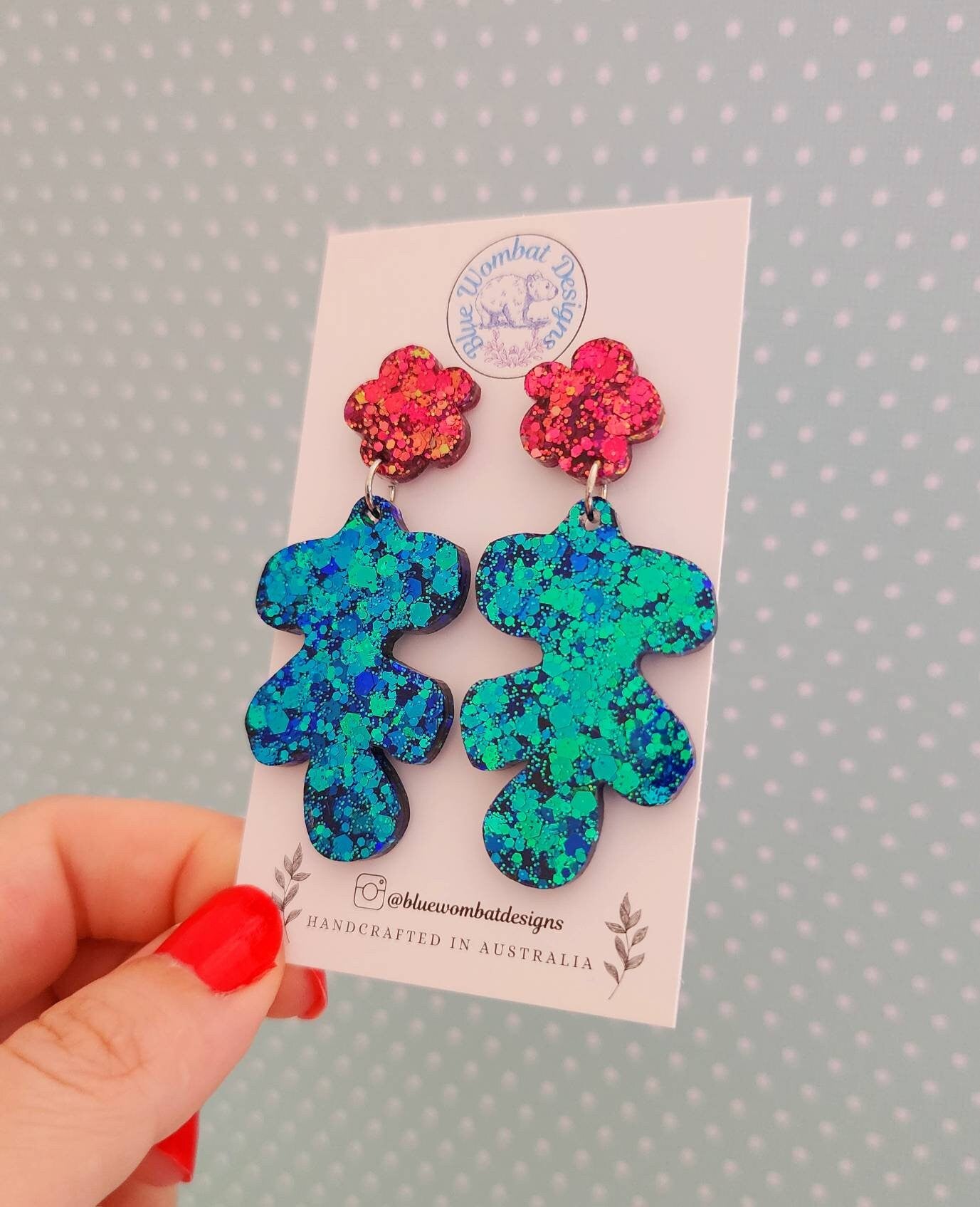 Flower Leaf Sparkle Glitter Dangle Statement Earrings