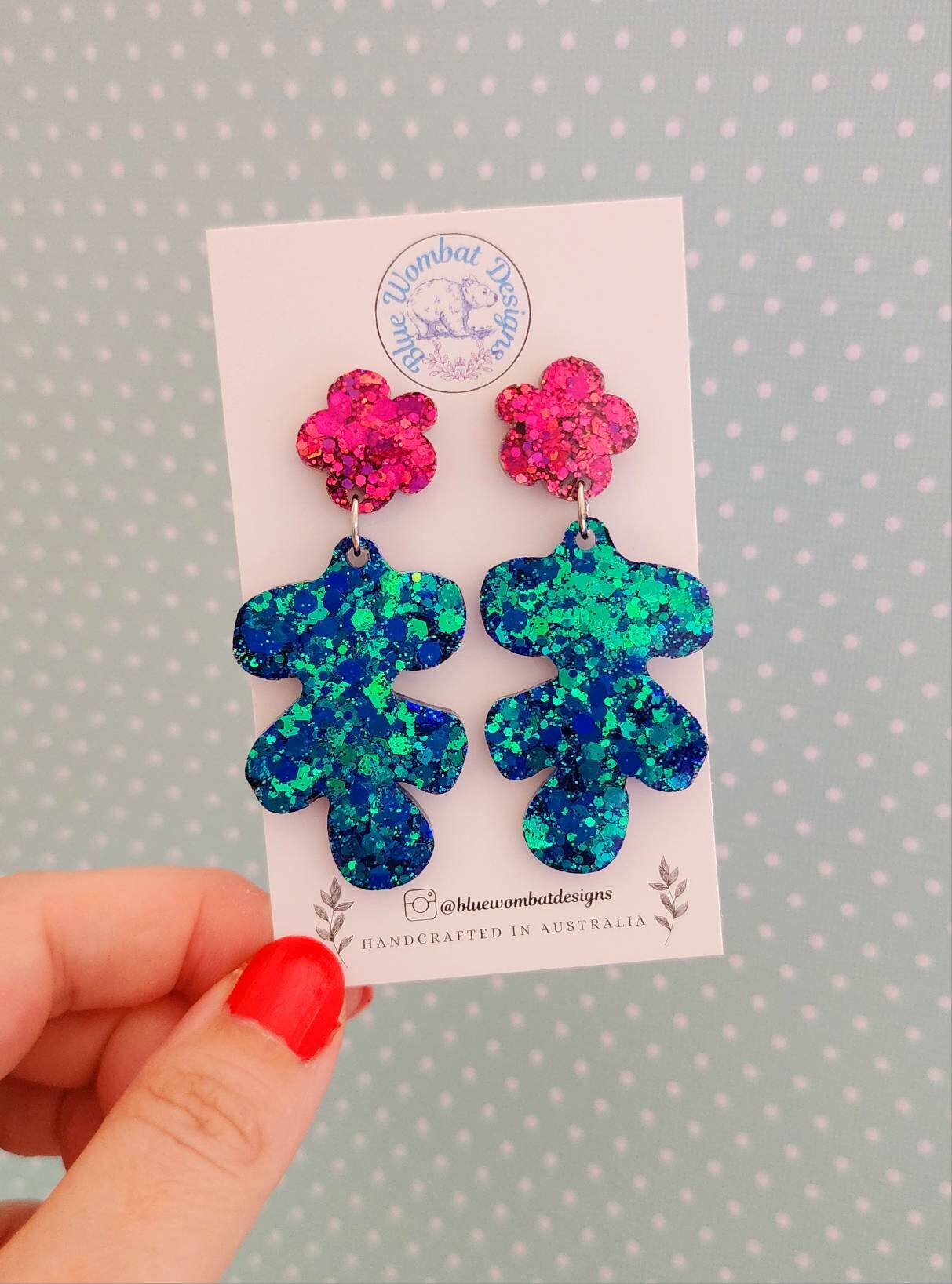 Flower Leaf Sparkle Glitter Dangle Statement Earrings