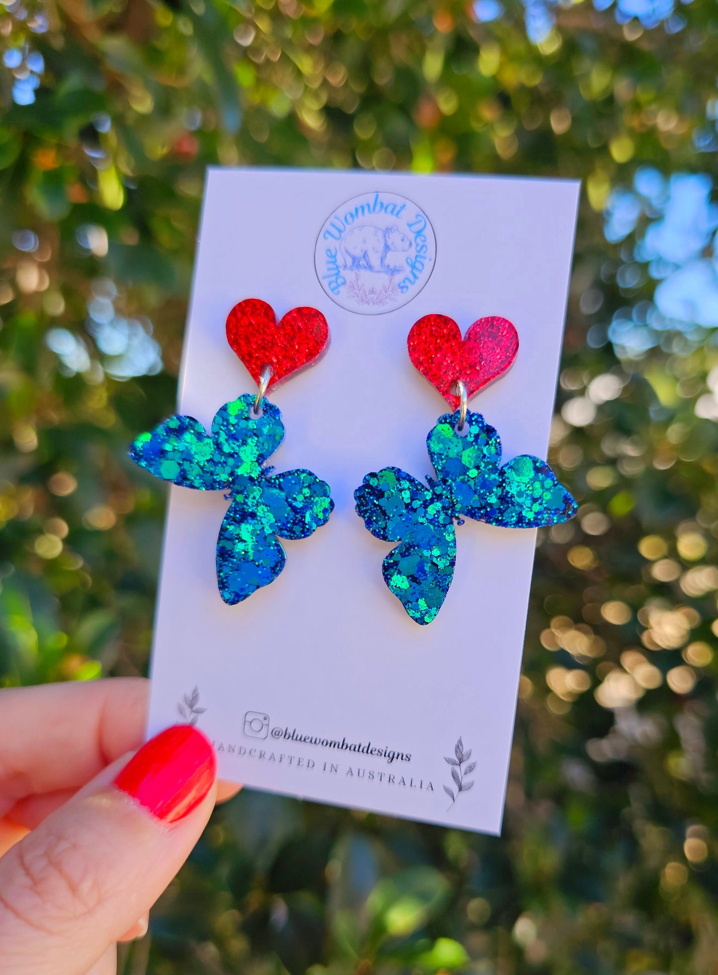 Handmade Resin Butterfly Glitter Statement Dangle Earrings