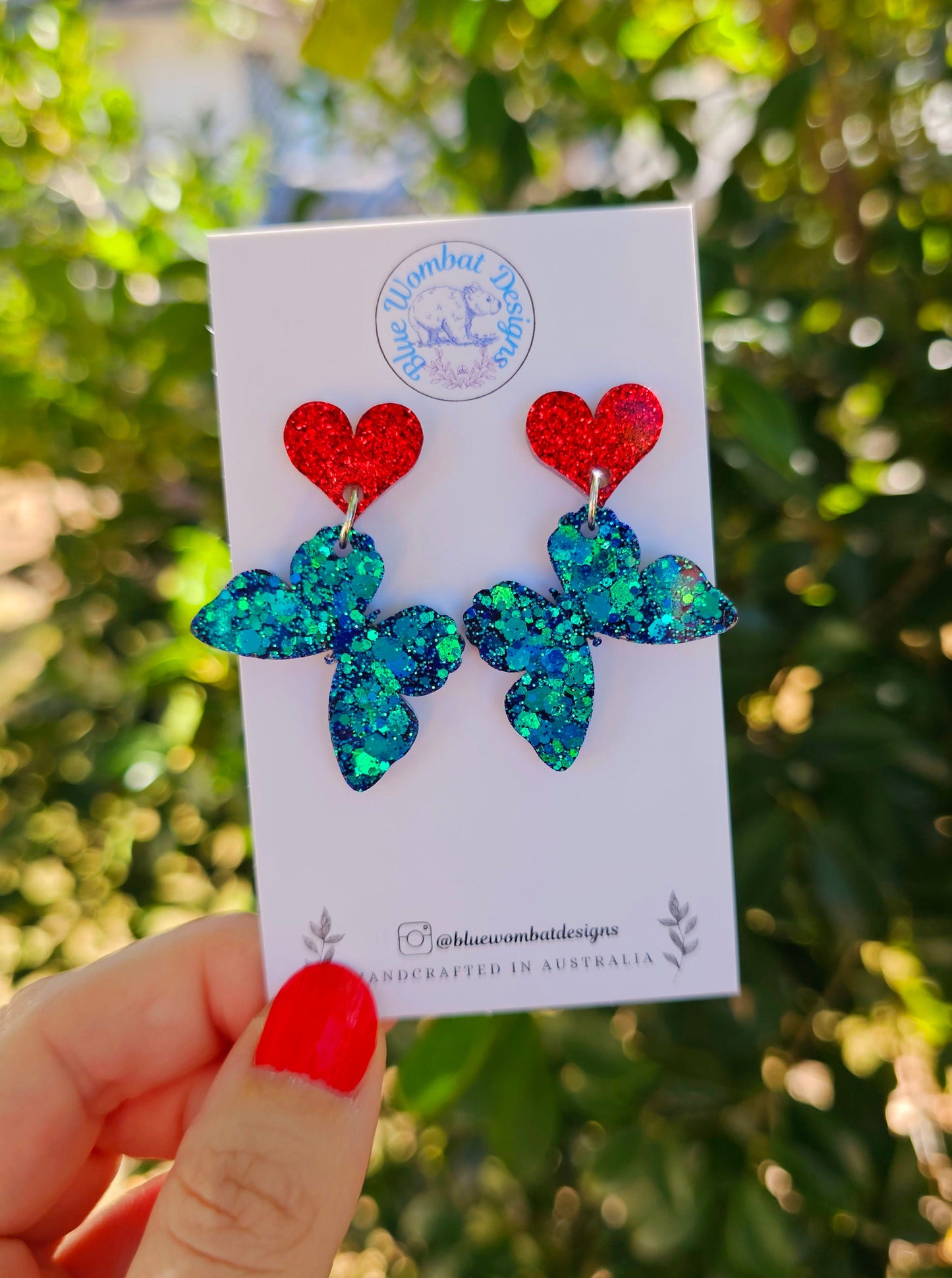 Handmade Resin Butterfly Glitter Statement Dangle Earrings